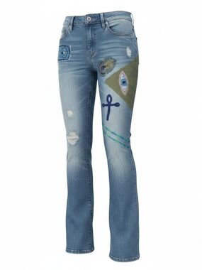 Bluenotes Light Blue Patchwork Bootcut Jeans with Embroidered Details